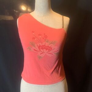 Boho Floral Coral One-Shoulder Top